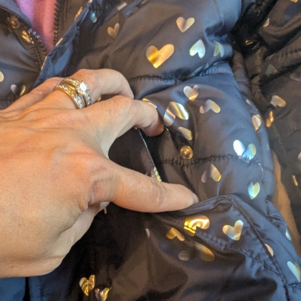 Cat & Jack Navy Puffer Jacket with Metallic Hearts - Picture 3 of 10